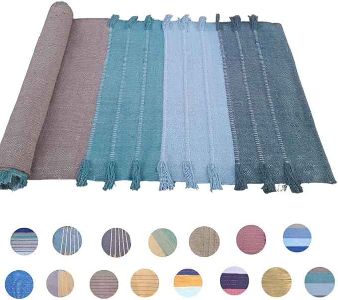 Indian Handmade100 % Organic Anti Skid Multi Colour Cotton Yoga Mat - Eco-Friendly Hand-Woven Rug - Non-Slip & Thick (24”x72”x5mm) for Hot yoga & Everyday Fitness at Home - Comfortable & Foldable Extra-Long Mat