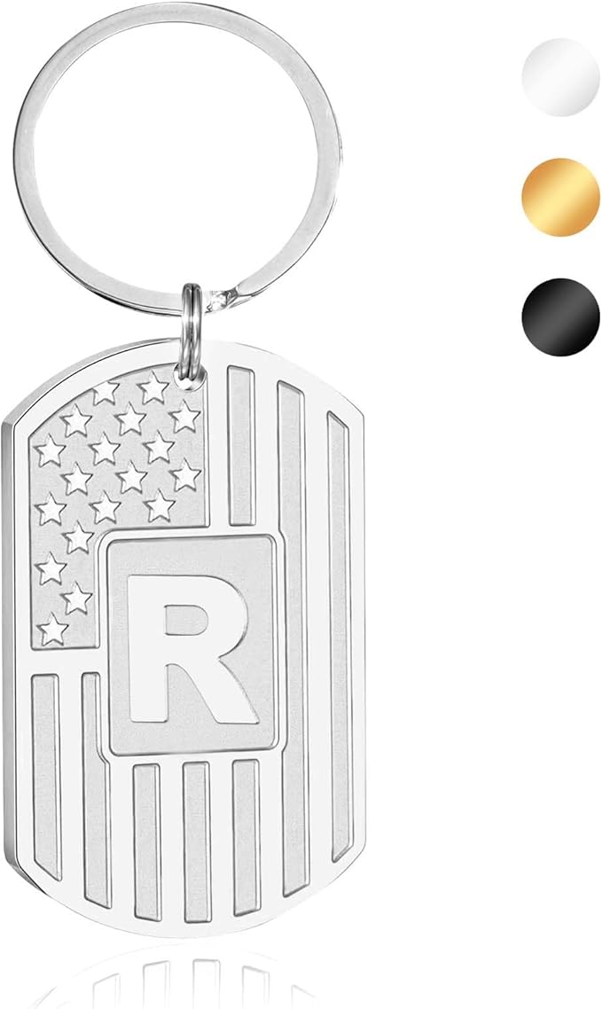 Stocking Stuffers Christmas Gift- Initial Keychain Gifts for Men,A-Z Letter American Flag Keychain Mens Gifts