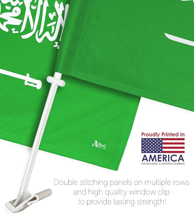 World Cup 2022 Saudi Car Flag Bandera para Carros De Saudi Arabia Auto Decorations Small Banner for Window Clip Pole Accessories FIFA Sports Fans Outdoor Flags Game Football Soccer Gifts Made in USA