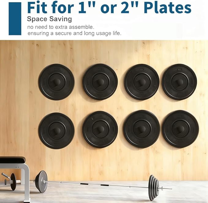 Wall Mounted Weight Plate Holder,Steel Bumper Plate Storage Rack with Screws and Thick Pad, Space Saving Holder for Home Gym,Max Weight Capacity 300 LBS