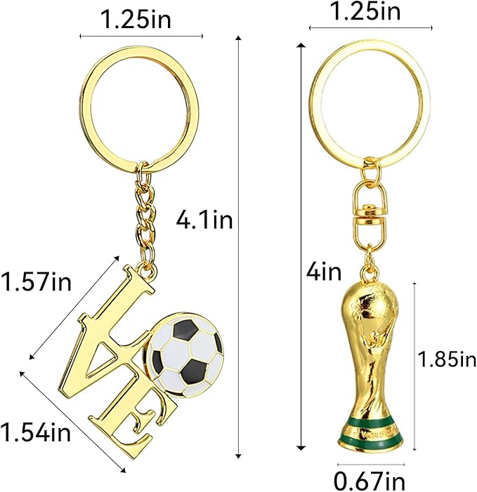 2 PCS World Cup Golden Trophy Keychain Set - LOVE Soccer Ball Charm, Premium Zinc Alloy Football Fan Gift, Sports Event Keys for Backpacks, Bags, Fans & Collectors World Cup Souvenir