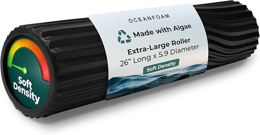 Oceanfoam Tsunami Roller (Black) - Extra-Large, 26" x 5.9" - Soft, Textured Foam Roller for Physical Therapy, Back Pain, Exercise & Stretching - Wave Textured - Yoga, Athletics, & Wellness