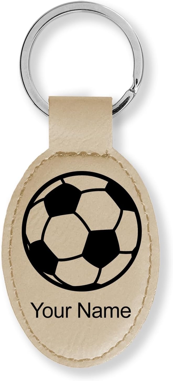 LaserGram Oval Keychain, Soccer Ball, Personalized Engraving Included