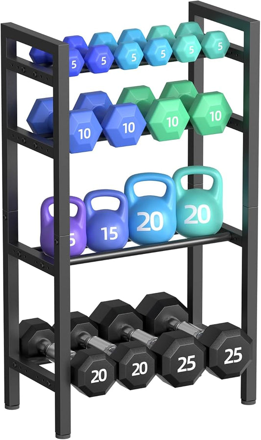 4 Tier Dumbbell Rack,Adjustable Weight Rack for Home Gym,Heavy Duty Weight Stand,600LBS Capacity Kettlebells Storage,Workout Equipment Organizer (Rack Only)