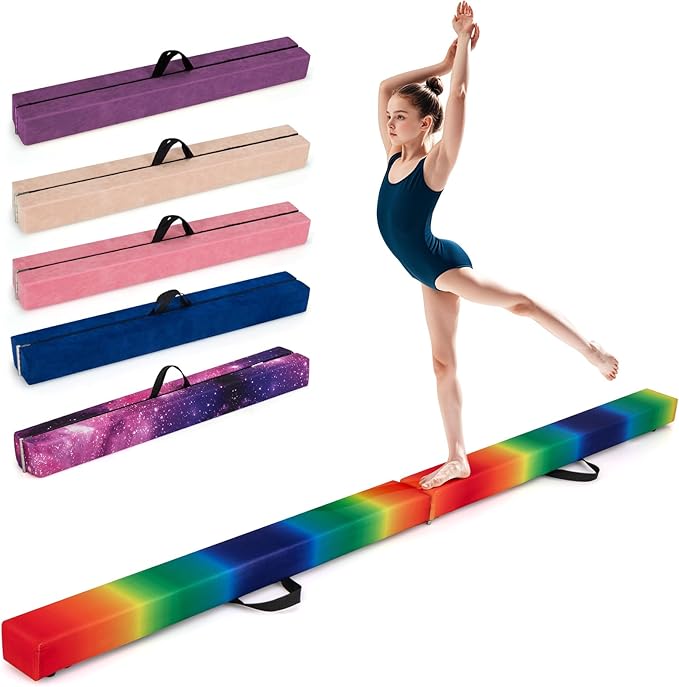 Giantex 7FT/8FT/9FT Balance Beam, Folding Gymnastics Beam w/Carry Handles, Floor Foam Gymnastics Equipment for Kids, Non Slip Rubber Base for Exercise, Practice & Professional Home Training