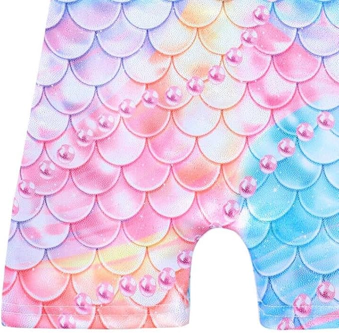 Leotards for Girls Gymnastics Toddler Dance Biketards Mermaid Unicorn Athletic Dance Wear Shiny Rainbow Blue Hotpink