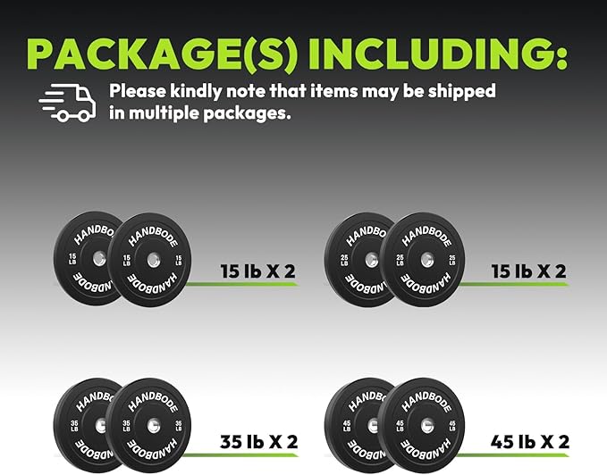 2-Inch Weight Plates High Bounce, Olympic Bumper Plate Set 45/100/160/190/260/300lb, Colored Weight Plates Set for Home Gym, Barbell Weights Rubber Strength Training Plate for Weight Lifting