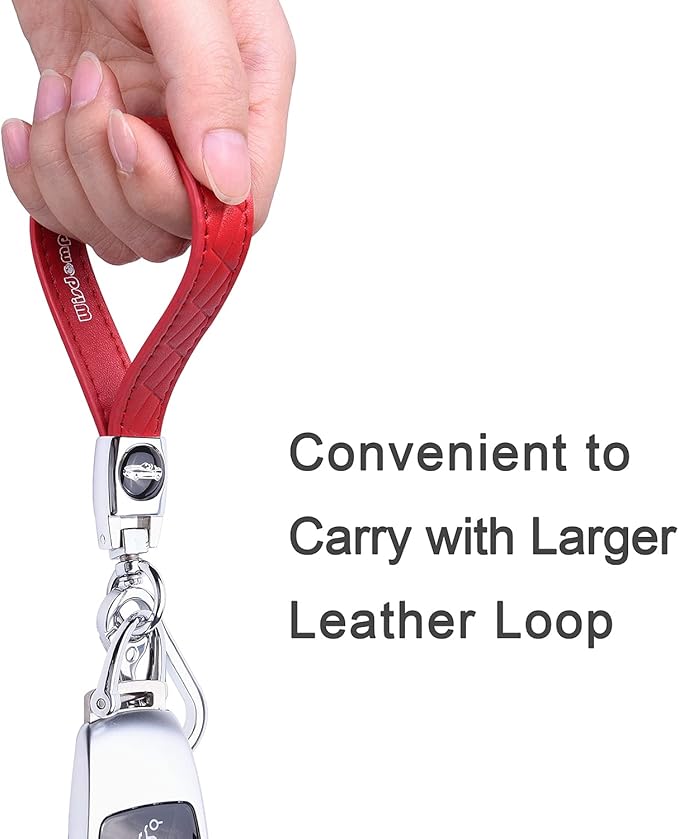 Wisdompro Microfiber Leather Car Keychain, Universal Key Fob Keychain Leather Key Chain Holder with 3 Keyrings and 1 Screwdriver for Men and Women - Red
