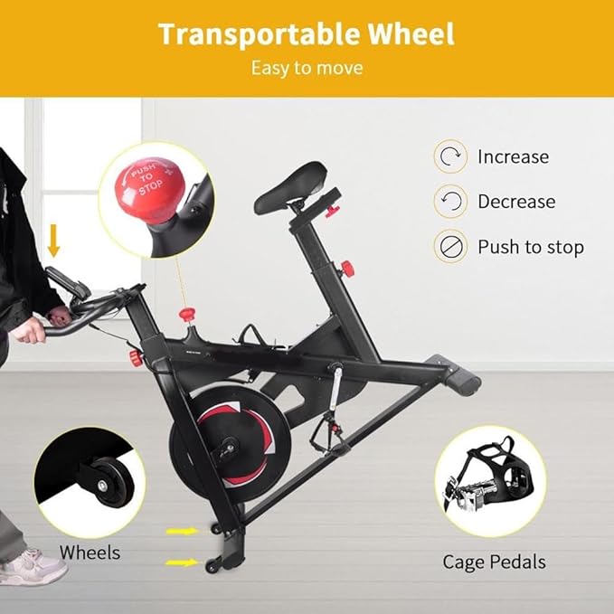 Indoor Exercise Bike,Stationary Bikes for Home Spin Indoor Exercise Bike with LCD Monitor and Comfortable Seat Cushion for Home Gym Cardio Fitness Training