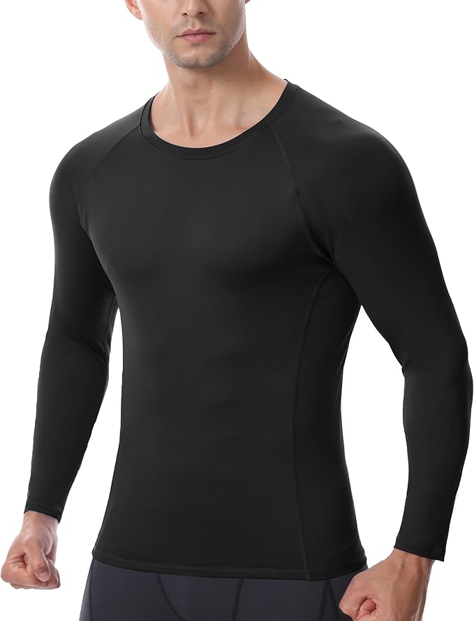 Men's Long Sleeve Compression Shirt, Quick Dry Athletic Base Layer Top, Skins Fit Football Running Workout Undershirt