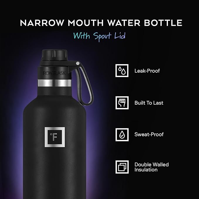 IRON °FLASK Camping & Hiking Hydration Flask with Spout, BPA-Free Insulated Stainless Steel Sports Water Bottle - 32 oz Twilight Blue