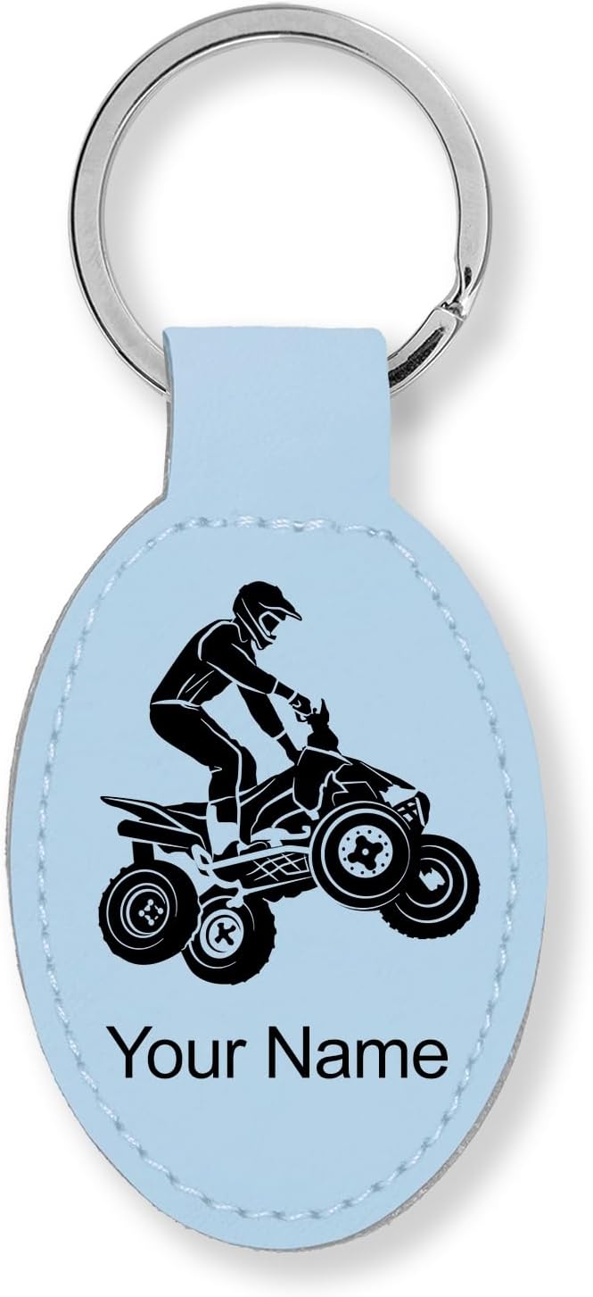 LaserGram Oval Keychain, Quad, Personalized Engraving Included (Light Blue)