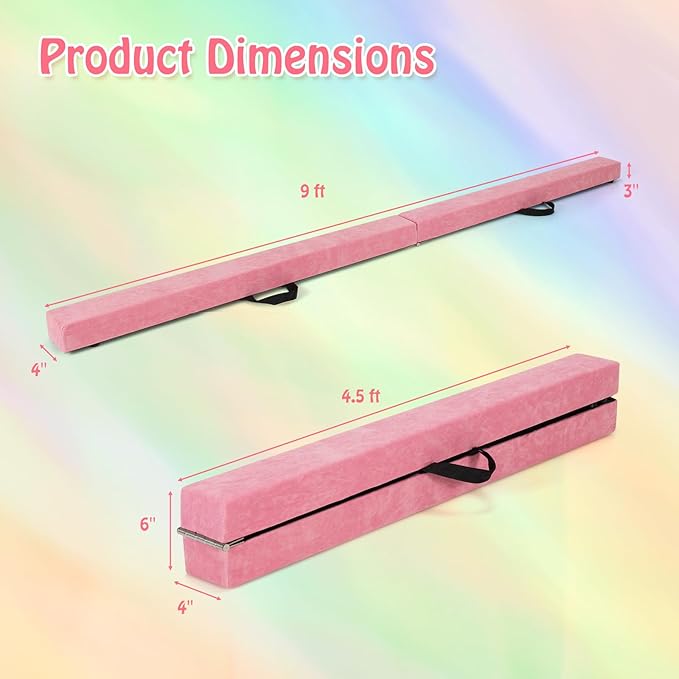 Giantex 7FT/8FT/9FT Balance Beam, Folding Gymnastics Beam w/Carry Handles, Floor Foam Gymnastics Equipment for Kids, Non Slip Rubber Base for Exercise, Practice & Professional Home Training