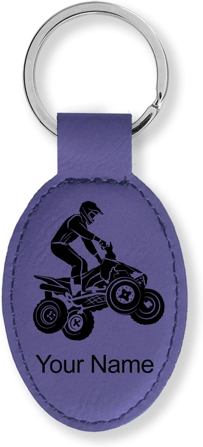 LaserGram Oval Keychain, Quad, Personalized Engraving Included (Dark Purple)