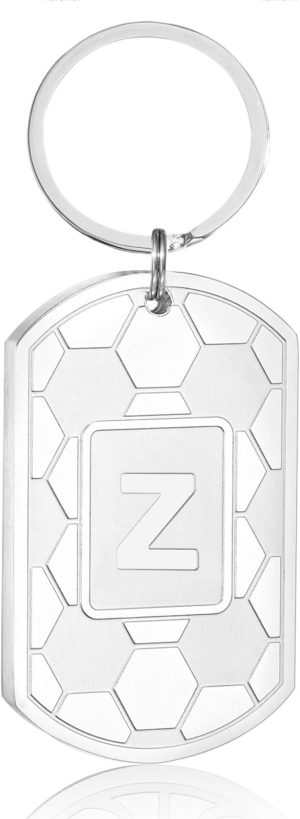 Stocking Stuffers Christmas Gift- Initial Keychain Gifts for Men,Soccer Dog Tag Mens Keychains for Men Him Dad