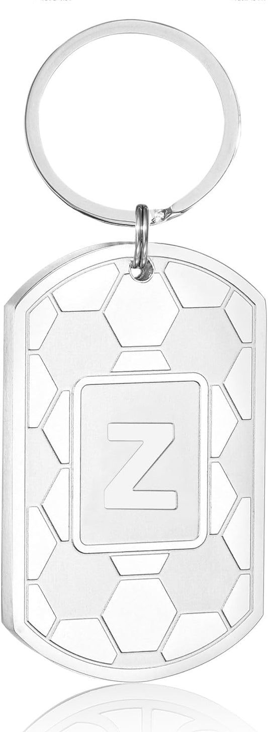 Stocking Stuffers Christmas Gift- Initial Keychain Gifts for Men,Soccer Dog Tag Mens Keychains for Men Him Dad