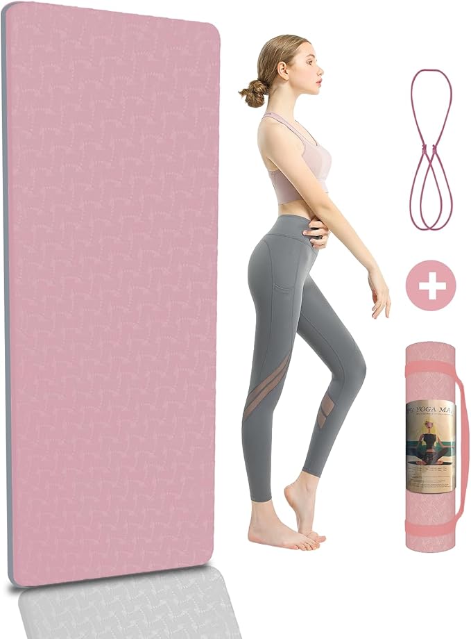 Yoga Mat 1/3" (8mm) Thick Non-Slip, Women Men Fitness & Exercise Mat, 72"Lx24"W Eco-Friendly TPE Workout Mat with Carrying Strap for Yoga, Pilates, Home Gym, Floor Exercises