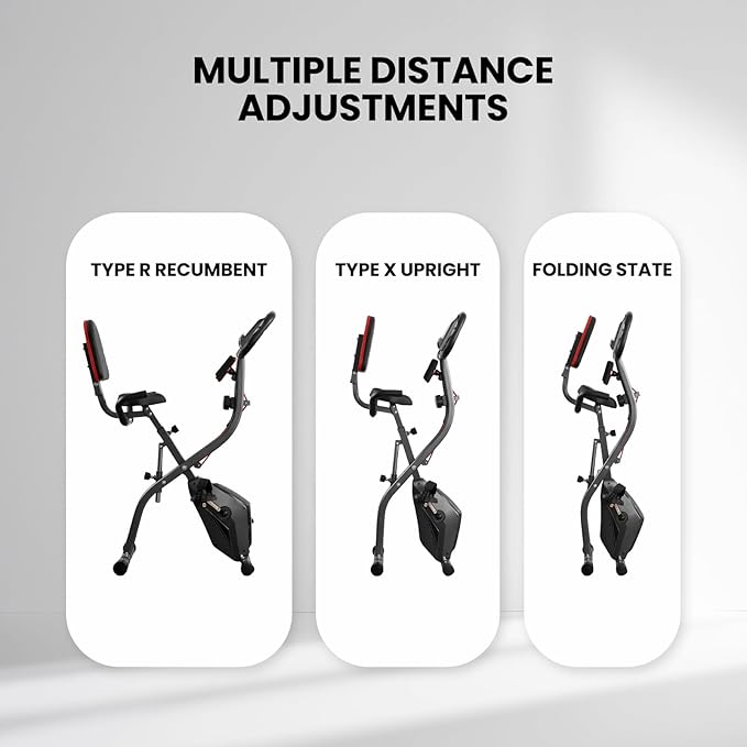 Exercise Bike, 4 IN 1 Stationary Bike, Foldable Folding Exercise Bike with 10-Level Magentic Resistance, Support Back Pad and Phone/Tablet Holder, Arm Resistance Band, Pulse Sensor, LCD Monitor for Home Workout 265LB Capacity