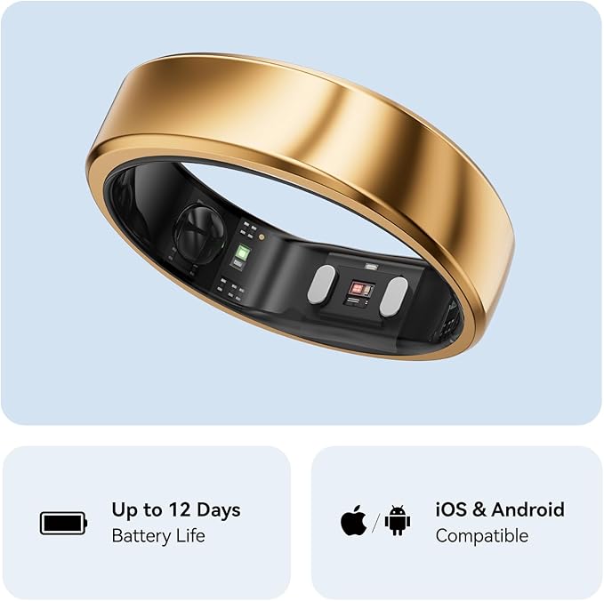 RingConn Gen 2, World’s First Smart Ring with Sleep Apnea Monitoring, No APP Subscription, 12-Day Battery Life, Stress/Heart Rate/Women's Health Tracker, Android & iOS Compatible (Rose Gold, Size 9)