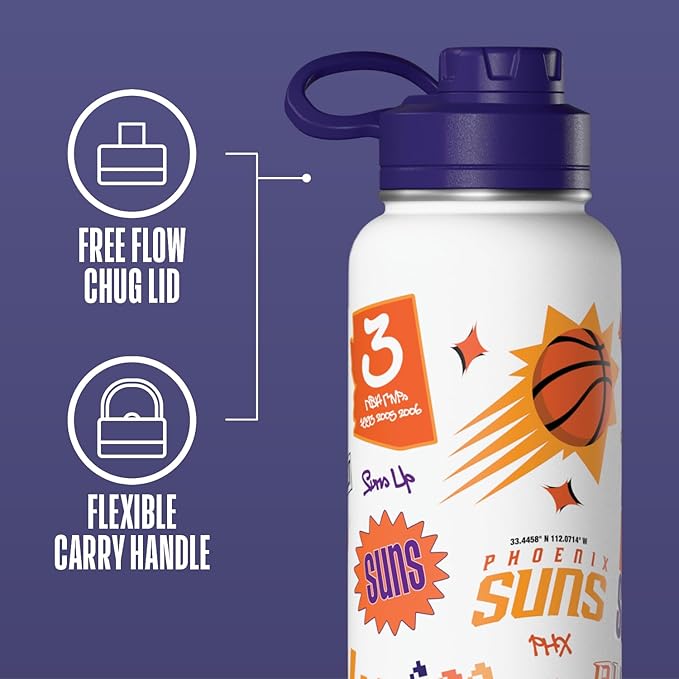 Hydrapeak x NBA Officially Licensed Phoenix Suns 32oz Active Water Bottle Chug Lid Stainless Steel Reusable Double Wall Celebrating The City Of Phoenix