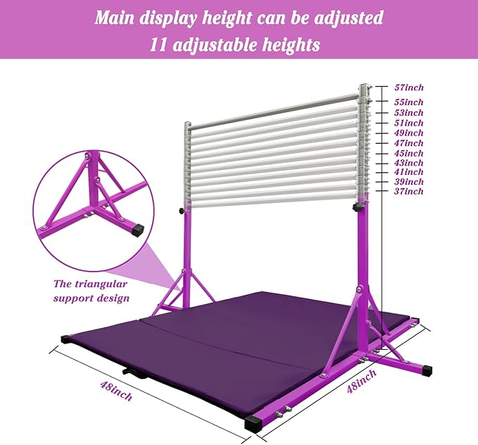Gymnastics Kip Bar for Home Indoor Training,Horizontal Bar for Kids Girls Junior,Adjustable Arms from 3' - 5' Gym Equipment,1-4 Levels,300lbs Weight Capacity