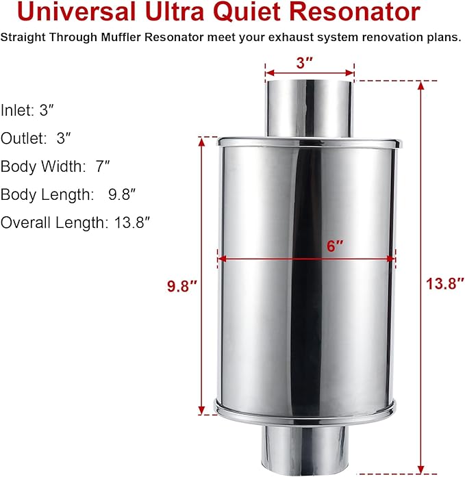 ELSHINE 3'' Ultra Quiet Muffler Resonator 3 in,304 Stainless Steel Exhaust Vibrant Resonator 3in,3'' Inlet & Outlet Universal Performance Muffler Resonators,silver