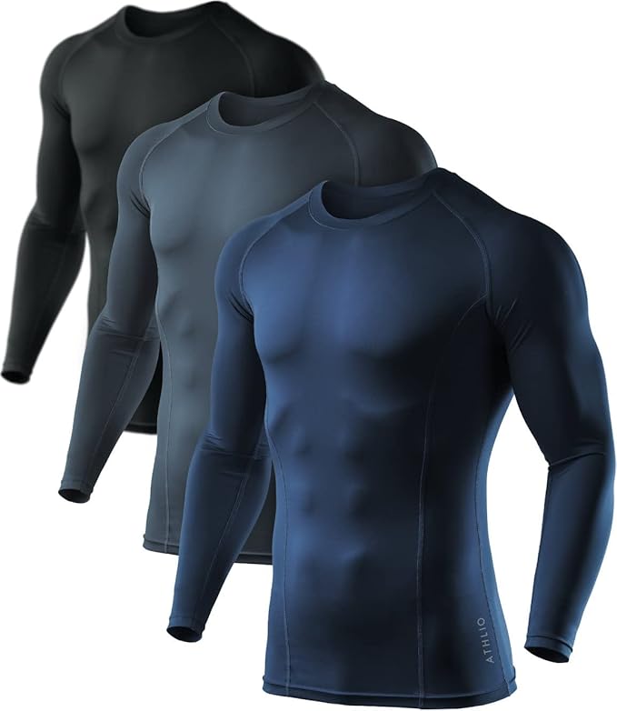 ATHLIO Men's UPF 50+ Long Sleeve Compression Shirts, Water Sports Rash Guard Base Layer, Athletic Workout Shirt