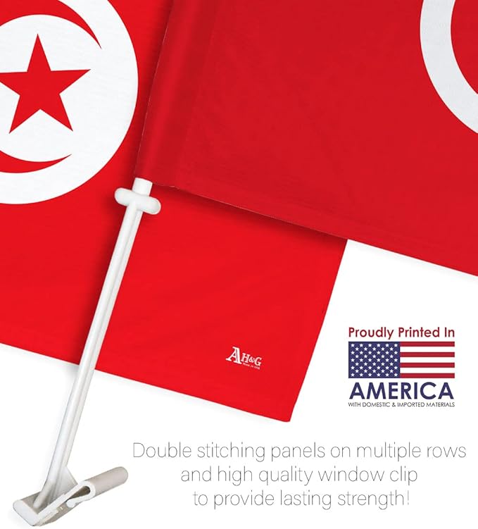 World Cup 2022 Tunisian Car Flag Bandera para Carros De Tunisia Auto Decorations Small Banner for Window Clip Pole Accessories FIFA Sports Fans Outdoor Flags Game Football Soccer Gifts Made in USA