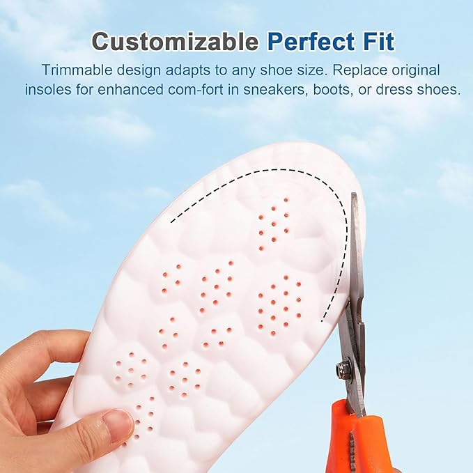 2Pairs 4D Cloud Insoles Men & Women, Memory Foam Cloud Insoles Super Soft Anti-Fatigue, Plantar Fasciitis Insole, Shock Absorption, Trim to Fit Arch Support for Foot Pain Relief and Fatigue Reduction