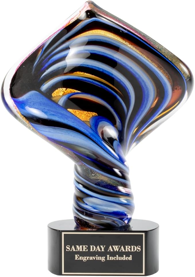 Hand-Blown Art Glass Award – Custom Engraved Elegant Award for Corporate, Sports Retirement Volunteer Recognition Leadership Personal Milestones Employee Gifts