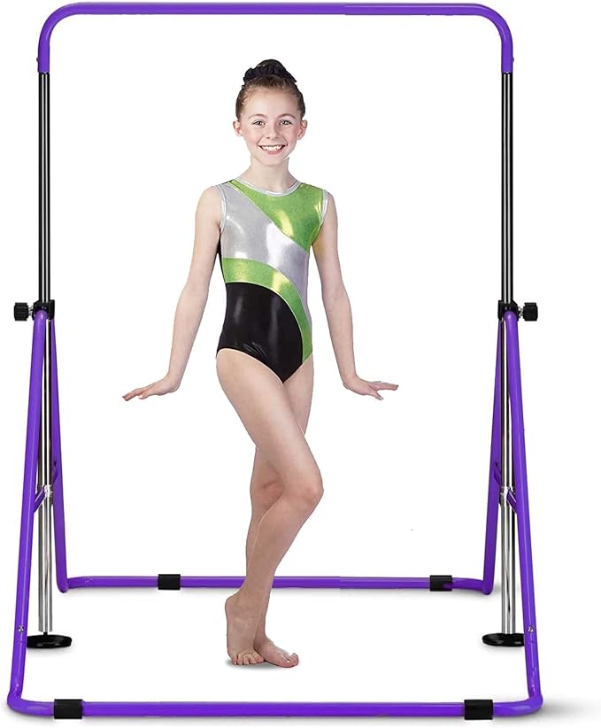 HYD-Parts Gymnastics Bar with Mat, Foldable Gymnastics Horizontal Bar Height Adjustable, Gymnastics Equipment for Kids 3-12 Ages, Children's Gifts