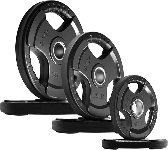 RitFit Olympic Rubber Grip Plates for Barbell, 2-Inch Weight Plates for Weightlifting and Strength Training in Home & Gym, Single, Pair and Sets(2.5/5/10/25/35/45 LB)