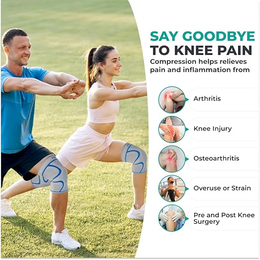 Modvel 2 Pack Knee Brace for Women & Men - Workout Knees Compression Sleeve for Knee Pain Relief Joint Support for ACL, Arthritis, Meniscus Tear Knees Brace for Sports, Rodilleras para Gym Fitness