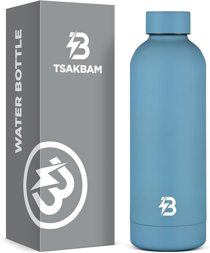 Insulated Water Bottle with Lid, 17 oz Reusable Leak-Proof Metal Stainless Steel Water Bottles for Travel, Sports, Gym, Outdoor (Sky Blue)