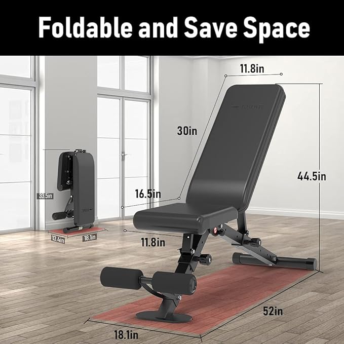 leikefitness Adjustable Weight Bench Foldable Workout Exercise Bench with Automatic Lock for Upright Incline Decline and Flat Full Body Exercise