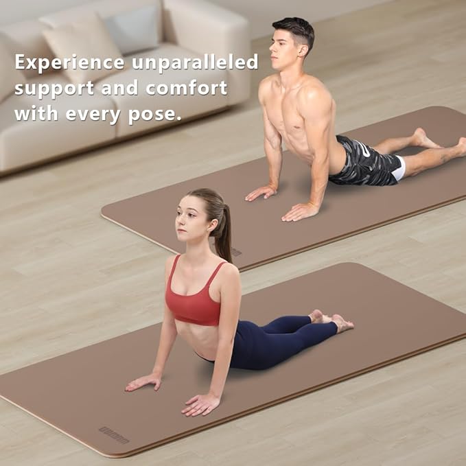 Yoga Mat Non-Slip Extra Thick 72"x32/24" Extra Wide Fitness Exercise Mat TPE Material High Elastic Hot Yoga Mat for Women Yoga Pilates Home Floor Workout (Cow Coffee)