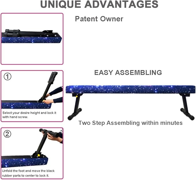 8FT Adjustable&Foldable Gymnastics Balance Beam,Home Gym Equipment,Easy Assembling and Storage,No Tool Require,for Kids Children Girls Training