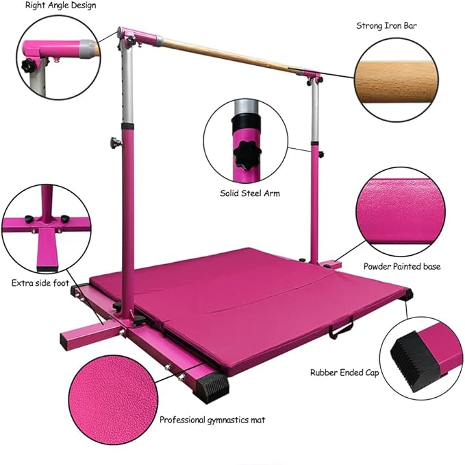 GLANT Gymnastic Kip Bar,Horizontal Bar for Kids Girls Junior,3' to 5' Adjustable Height,Home Gym Equipment,Ideal for Indoor and Home Training,1-4 Levels,300lbs Weight Capacity