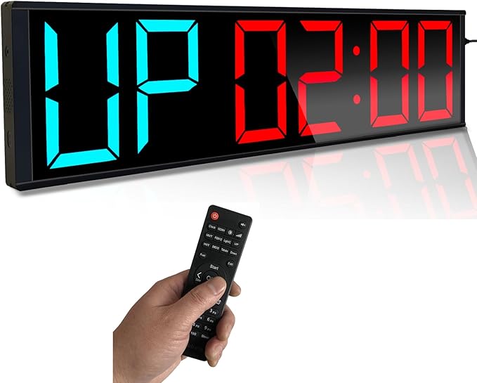 26'' Extra Large Home GYM Timer Clock, Programable Workout Interval Timer, Digital Wall Clock, with 7-color Night Light, 8 Alarm Clocks, Calendar/Temperature, Countdown & Stopwatch (Blue & Red)