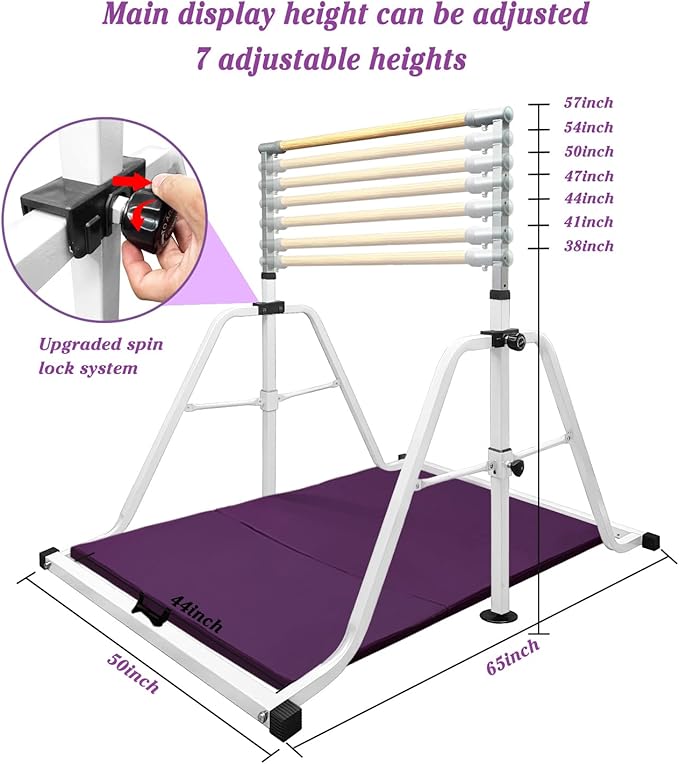 GLANT Gymnastics Bar for Kids with Rings Set, 7 Heights Adjustable Easy Folding Gymnastic Training Bar Kids Monkey Horizontal Bars - Max Load 300LBS