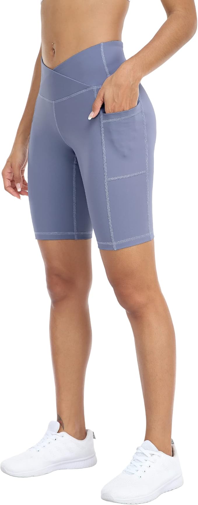 WHOUARE 4 Pack Biker Yoga Shorts with Pockets for Women,High Waisted Athletic Running Workout Gym Shorts Tummy Control