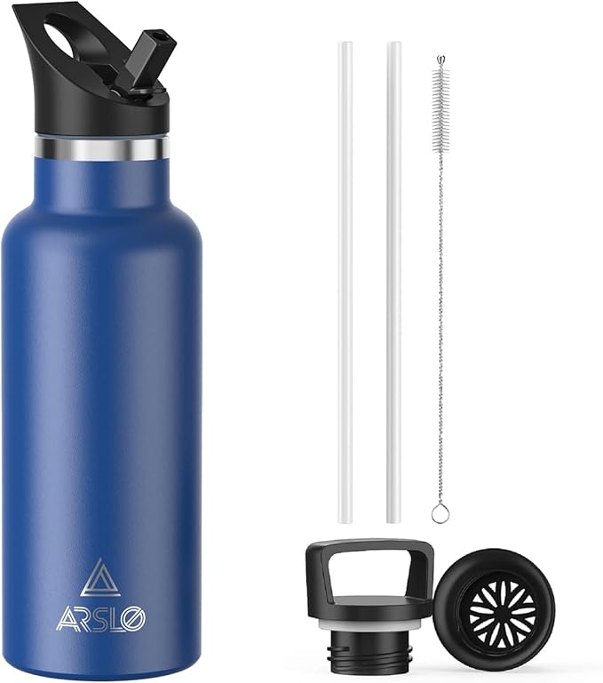 Stainless Steel Double Wall Water Bottles, Vacuum Insulated Bottle With Straw Lid, Insulated Water Bottle Keeps Water Cold for 24 Hours, Hot for 12 Hours, Hiking, Sports