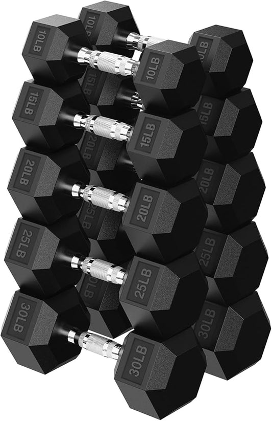 Hex Dumbbell 45-480 lb Set, Rubber Encased Exercise & Fitness Dumbbells for Home Gym, Hand Weights for Strength Training