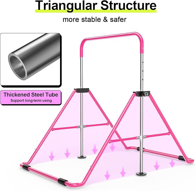 Safly Fun Foldable Gymnastics Bar for Kids, Adjustable 35"-51", Sturdy 145 lbs Capacity, Easy-to-Assemble, Gymnastics Equipment for Kids for Indoor/Outdoor Training