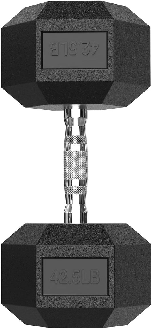 PAPABABE Hex Dumbbell Set with Rubber Grip 2.5-125lb, Odorless Rubber Coated Weight Fixed Dumbbells Set of 2, Weights for Women at Home, Hand Weights for Home Gym & Strength Training,Pesas Para Ejercicios