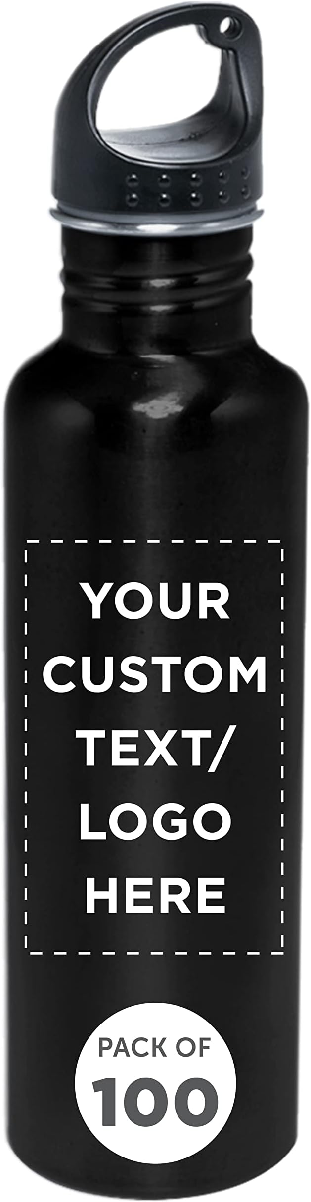 DISCOUNT PROMOS Custom Stainless Steel Water Bottles 26 oz. Set of 100, Personalized Bulk Pack - Reusable, Leak Proof, Perfect for Gym, Hiking, Camping, Outdoor Sports - Black