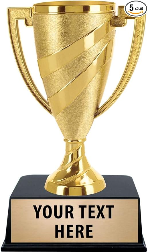 Crown Awards Gold Cup Trophies with Custom Engraving, 5.75" Personalized Gold Swirl Cup Achievement Trophy On Black Base Prime