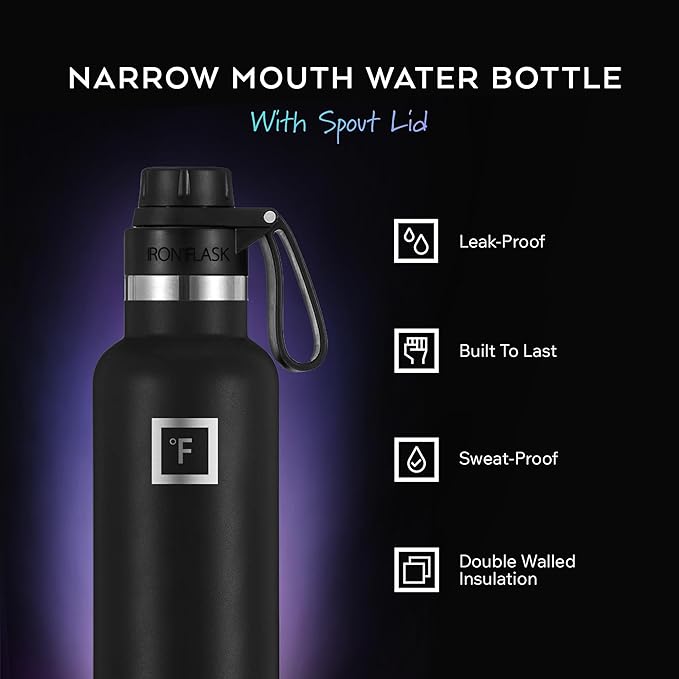 IRON °FLASK Camping & Hiking Hydration Flask with Spout, BPA-Free Insulated Stainless Steel Sports Water Bottle - 24 oz Sage