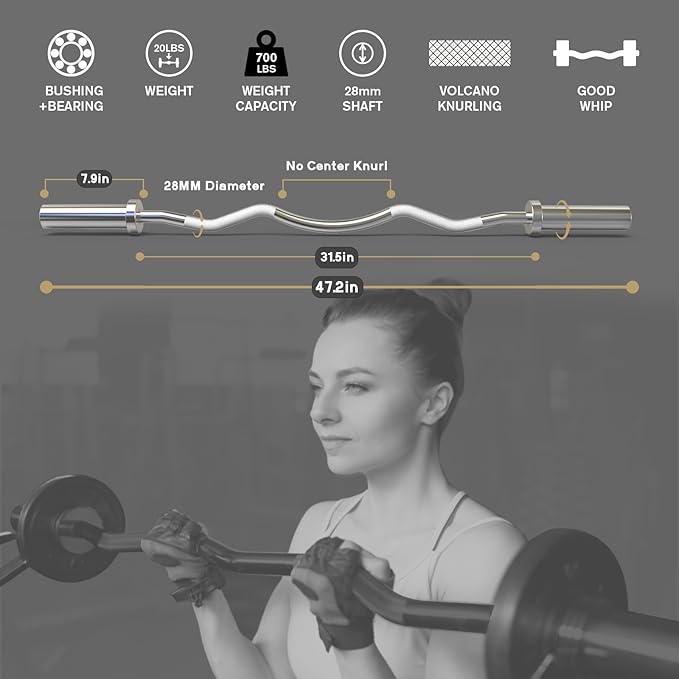 RitFit 2 Inch EZ Curl Bar with Weights, 350LBS Weight Capacity Olympic Curl Barbell for Bicep, Tricep and Weight Lifting Exercises
