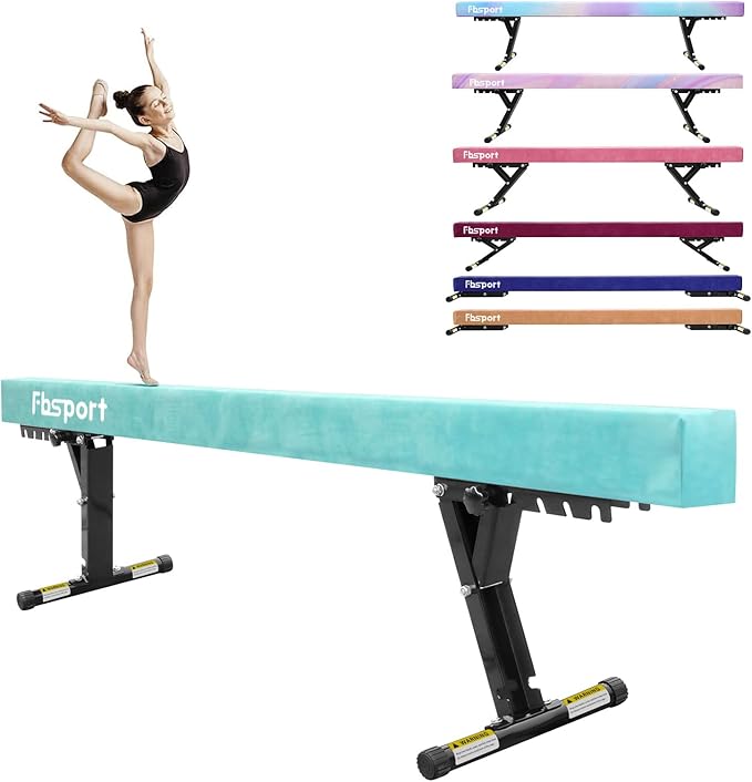 FBSPORT 8ft Adjustable Balance Beam: High and Low Floor Beam Gymnastics Equipment for Kids/Adults,Gymnastics Beam for Training,Practice, Physical Therapy and Professional Home Training with Legs